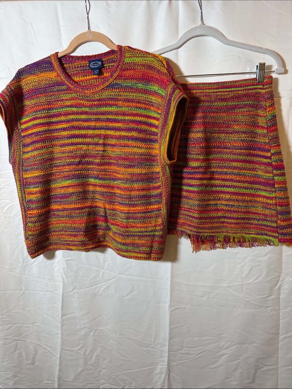 Multicolor Knit Wrap Mini Skirt and top